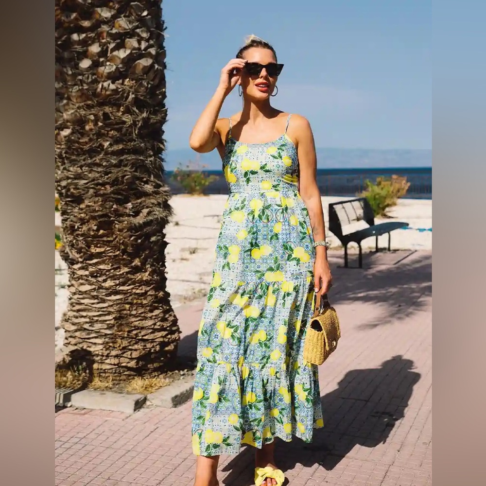 Primark Blue and Yellow Floral Maxi Dress Size 12
